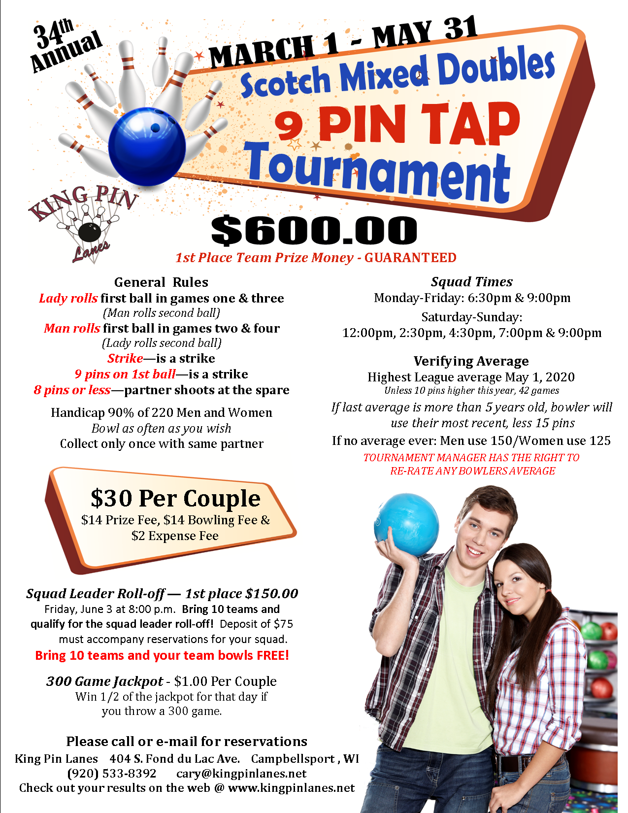 9 pin tap tournament